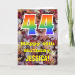 [ Thumbnail: 44th Birthday; Rustic Autumn Leaves; Rainbow "44" Card ]