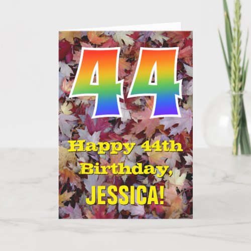 44th Birthday Rustic Autumn Leaves Rainbow 44 Card