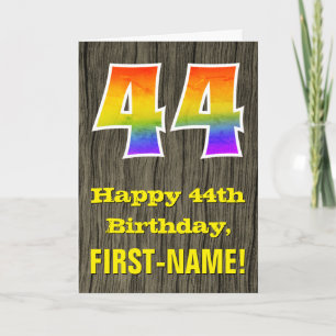 44th Birthday: Rustic Faux Wood Look, Rainbow "44" Card