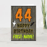44th Birthday: Spooky Halloween Theme, Custom Name Card<br><div class="desc">The front of this scary and spooky Halloween birthday themed greeting card design features a large number "44" and the message "HAPPY BIRTHDAY, ", plus a personalized name. There are also depictions of a ghost and a bat on the front. The inside features a customizable birthday greeting message, or could...</div>