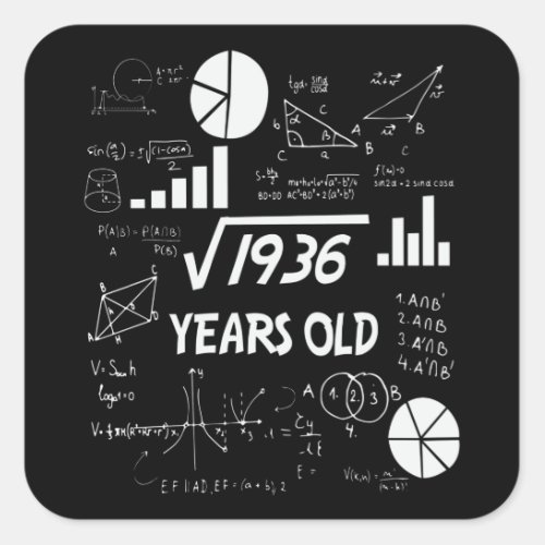 44th Birthday Square Root Math 44 Years Old Bday Square Sticker