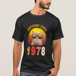 44th Birthday Vintage Cat Awesome Since 1978 T-Shirt