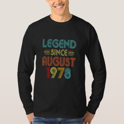 44th Birthday Vintage Legend Since August 1978 44  T_Shirt