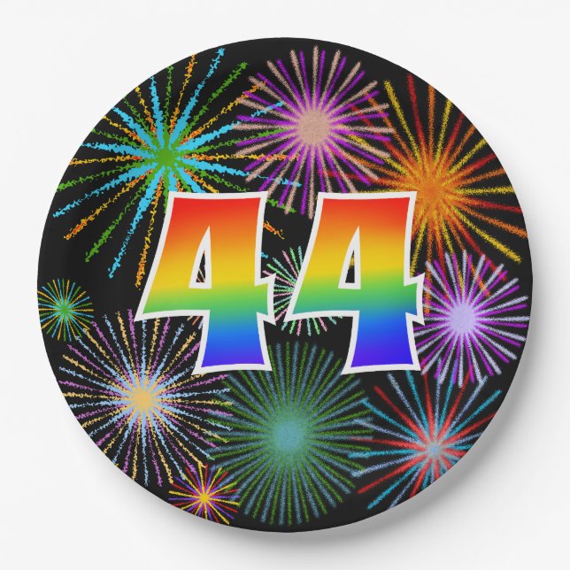 44th Event - Fun, Colorful, Bold, Rainbow 44 Paper Plates (Front)