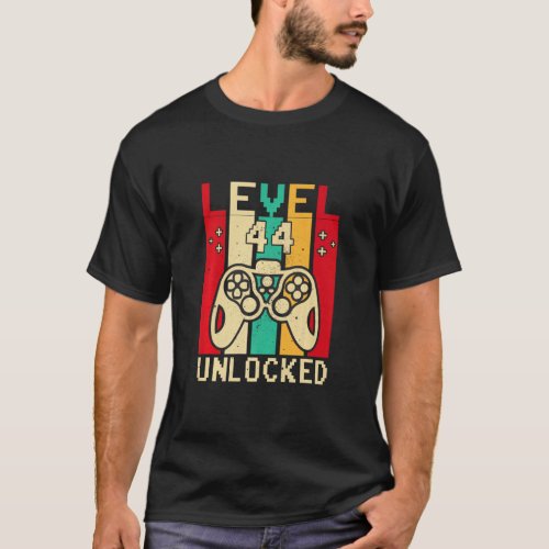 44th Gamer Boy Saying Vintage Level 44 Unlocked Ga T_Shirt