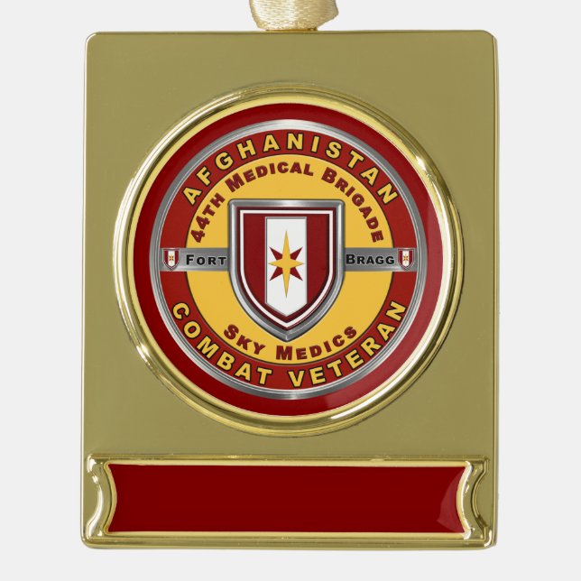 44th Medical Brigade Afghanistan Veteran Gold Plated Banner Ornament (Front)