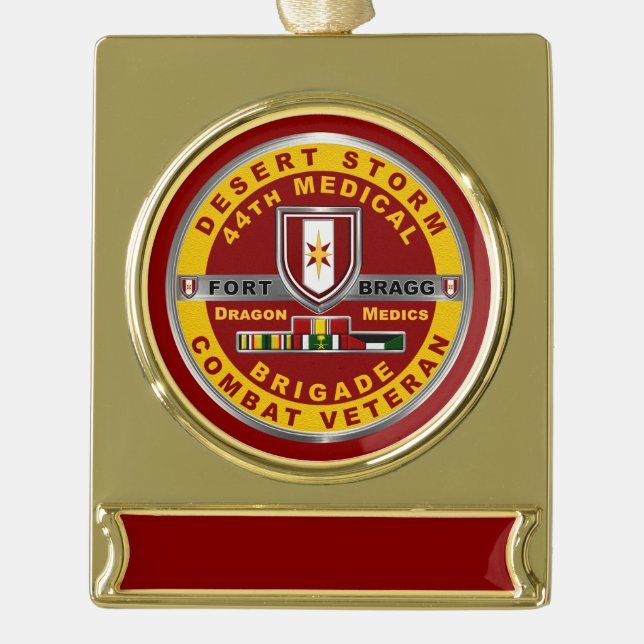 44th Medical Brigade Desert Storm Veteran Gold Plated Banner Ornament (Front)