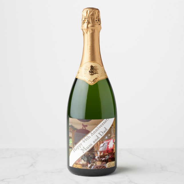 44th Wedding Anniversary editable Sparkling Wine Label (Front)