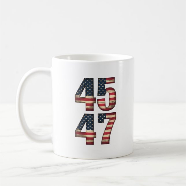 45 47 Donald Trump 2025 American USA Flag Coffee Mug (Left)