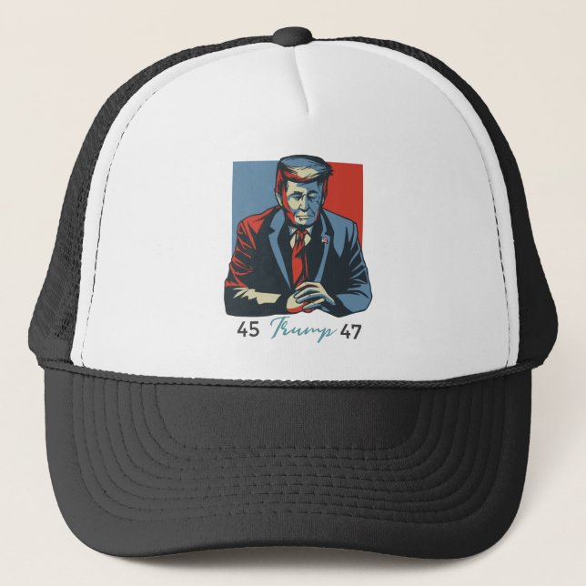 45 47 Donald Trump Anguish 2024 President Retro Trucker Hat (Front)