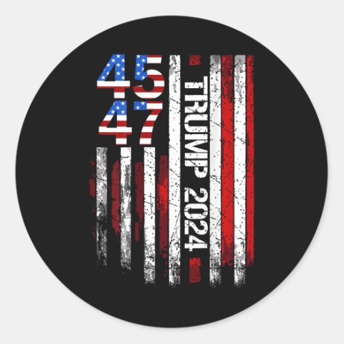 45 47 Trump 2024 American Flag on Back  Classic Round Sticker