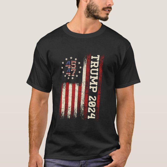 45 47 Trump 2024 American Flag T Shirt (Front)