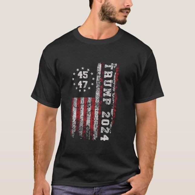 45 47 Trump 2024 American Flag T Shirt (Front)