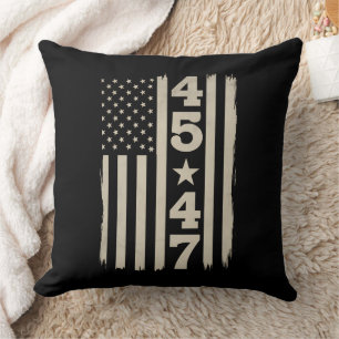 45 47 Trump Vintage USA Flag 47th President Throw Pillow