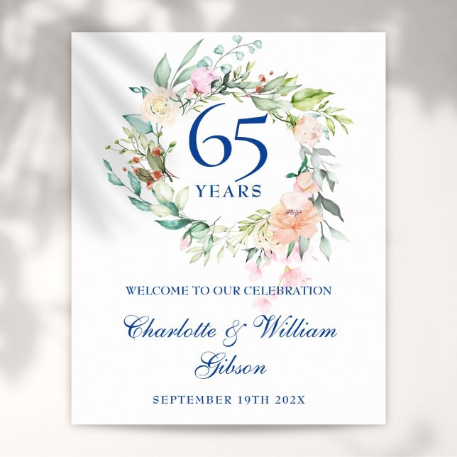 45 - 65th Wedding Anniversary Floral Welcome Sign (45 - 65th Wedding Anniversary Floral Welcome Sign)
