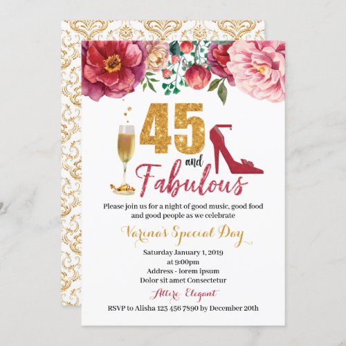 45 and Fabulous Birthday Invitation for Women