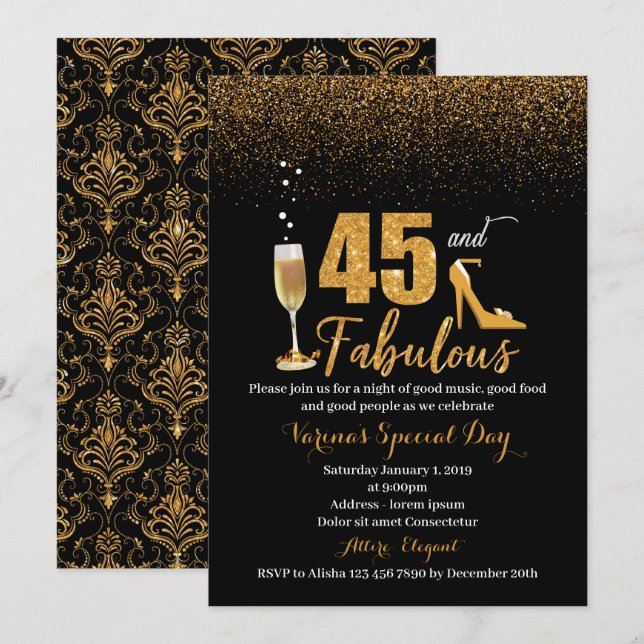 45 and Fabulous Birthday Invitation for Women (Front/Back)