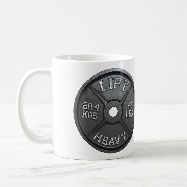 45 LBS Barbell Plate - LIFT HEAVY Coffee Mug (Left)