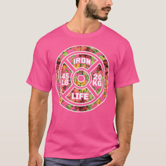45 Lbs Plate Hawaiian Flower Design Gym Weightlift T-Shirt