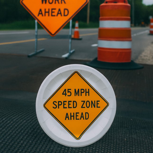 45 MPH Speed Zone Ahead Custom Traffic Sign Paper Plates (Creator Uploaded)