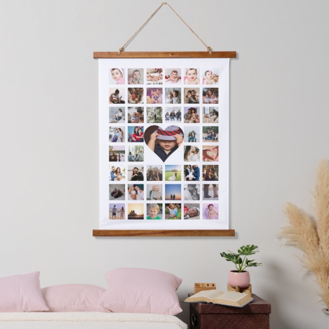 45 Photo Collage Personalized With Heart Hanging Tapestry (Bedroom)