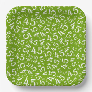 45 Random Number Pattern Green/White Paper Plates
