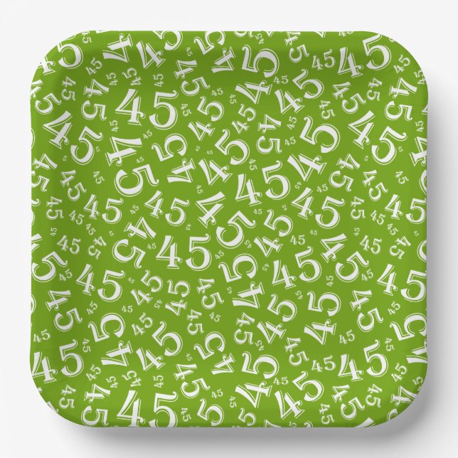 45 Random Number Pattern Green/White Paper Plates (Front)
