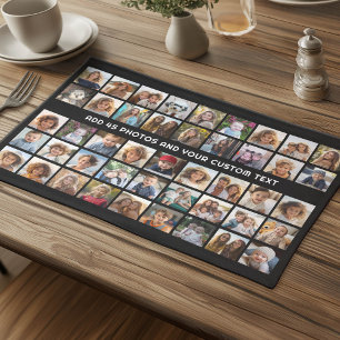 45 Square Photo Collage Grid with Text - black Cloth Placemat