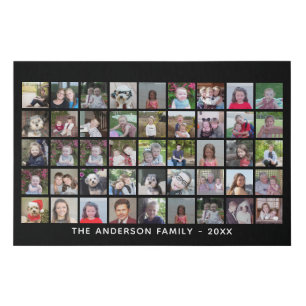 45 Square Photo Collage Grid with Text - black Faux Canvas Print
