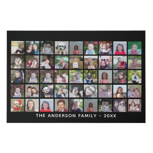 45 Square Photo Collage Grid with Text _ black Faux Canvas Print