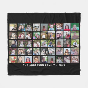 45 Square Photo Collage Grid with Text - black Fleece Blanket