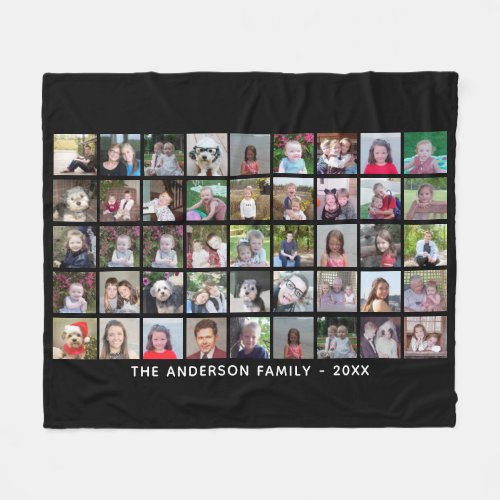45 Square Photo Collage Grid with Text _ black Fleece Blanket
