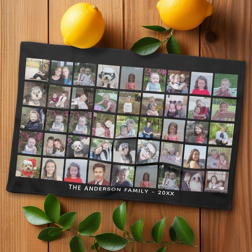 45 Square Photo Collage Grid with Text _ black Kitchen Towel