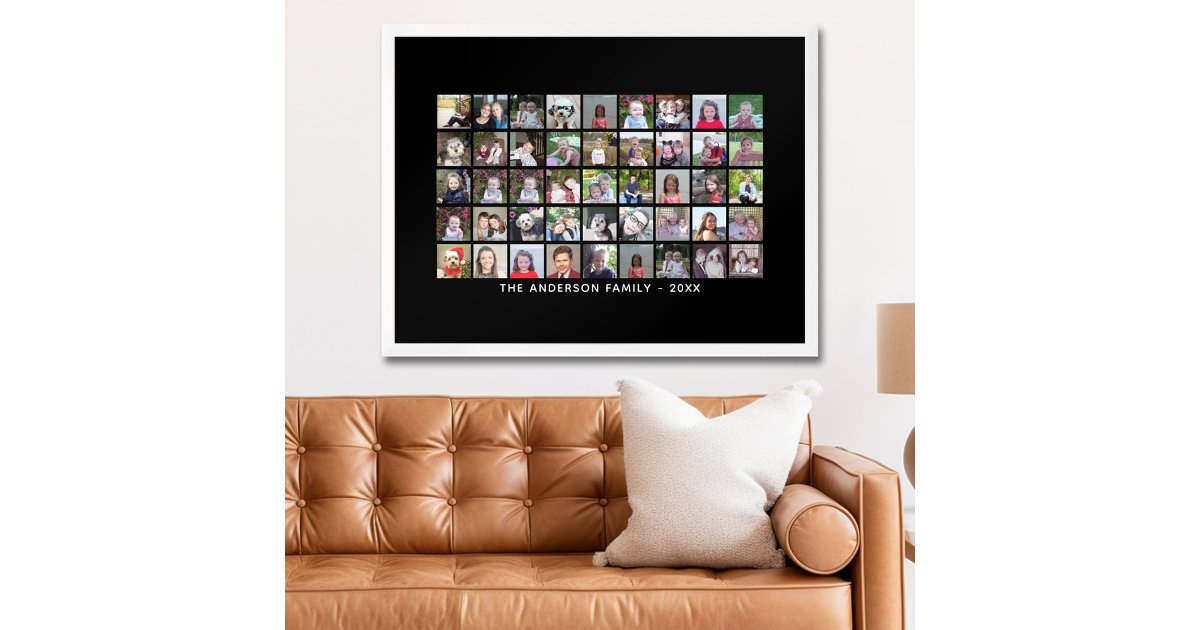 45 Square Photo Collage Grid with Text - black Poster | Zazzle