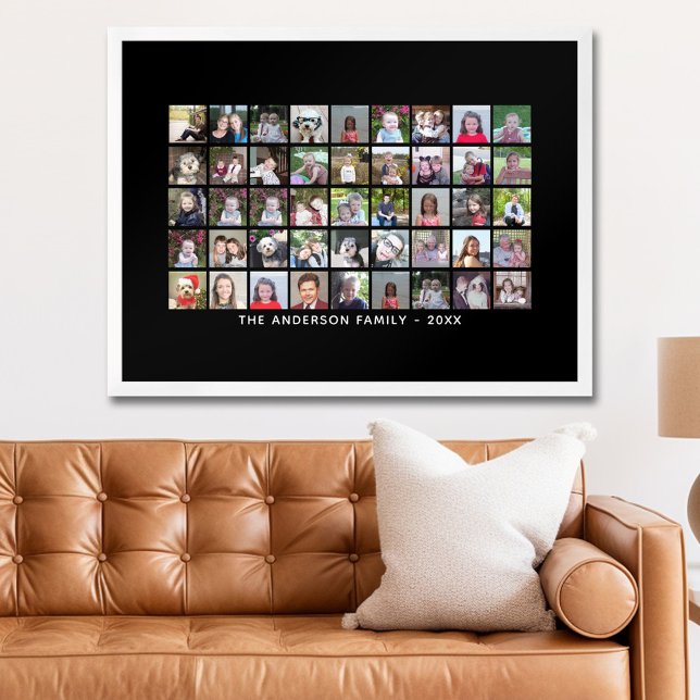 45 Square Photo Collage Grid with Text - black Poster (Personalized Photo Poster)