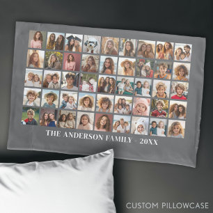45 Square Photo Collage Grid with Text - grey Pillow Case