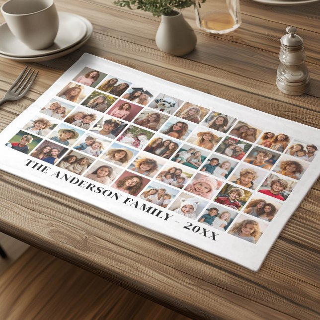 45 Square Photo Collage Grid with Text - white Cloth Placemat (Photo Collage Cloth Placemat)
