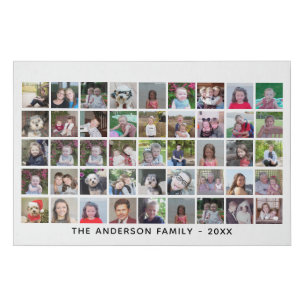 45 Square Photo Collage Grid with Text - white Faux Canvas Print