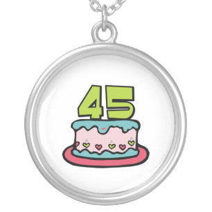 45 Year Old Birthday Cake Silver Plated Necklace