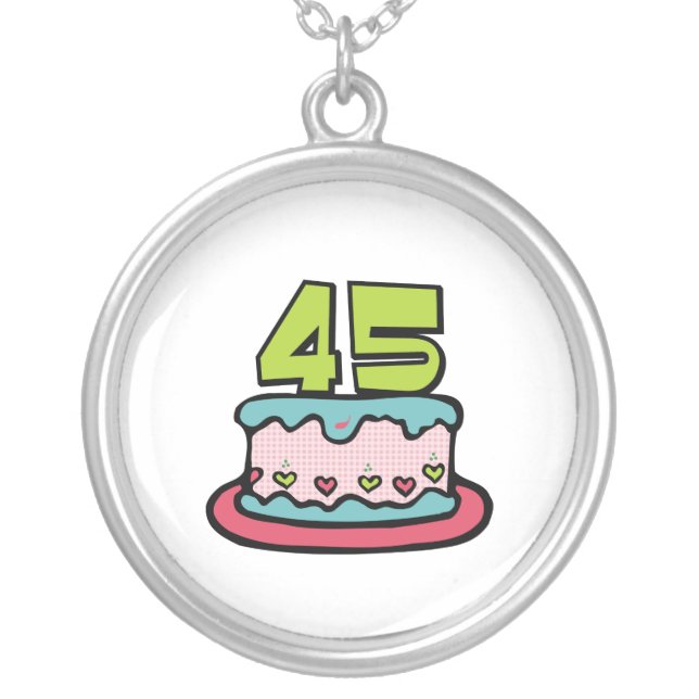 45 Year Old Birthday Cake Silver Plated Necklace (Front)