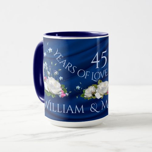 45 Years of Love Anniversary White Roses Custom Mug