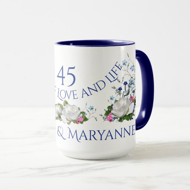 45 Years of Love Anniversary White Roses Custom Mug (Front Right)