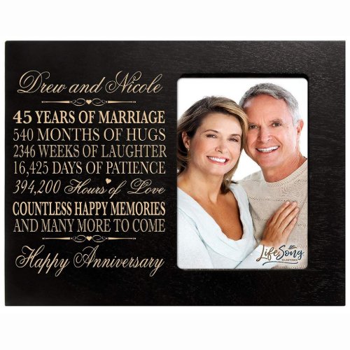 45 Years of Marriage Black Wooden Picture Frame