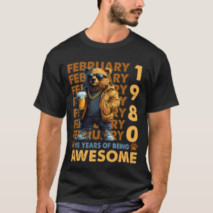 45 Years Old Awesome Cool Bear Since February 1980 T-Shirt