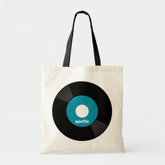 45s Record Tote (Teal) CUSTOMIZABLE (Front)