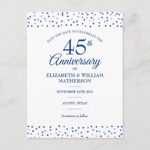 45th 65th Anniversary Love Hearts Save the Date Postcard
