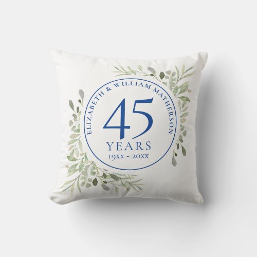 45th 65th Anniversary Photo Watercolor Greenery Throw Pillow