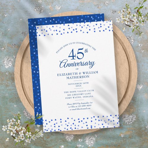 45th 65th Anniversary Sapphire Blue Love Hearts Invitation