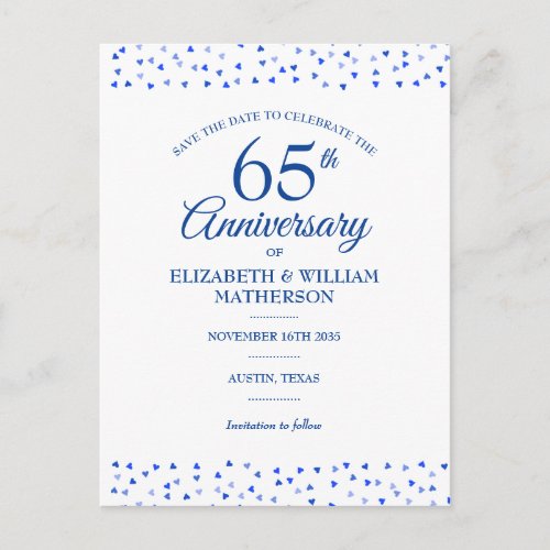 45th  65th Anniversary Sapphire Save the Date Announcement Postcard