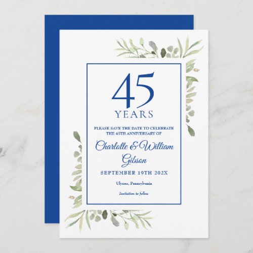 45th 65th Anniversary Save the Date Greenery Invitation